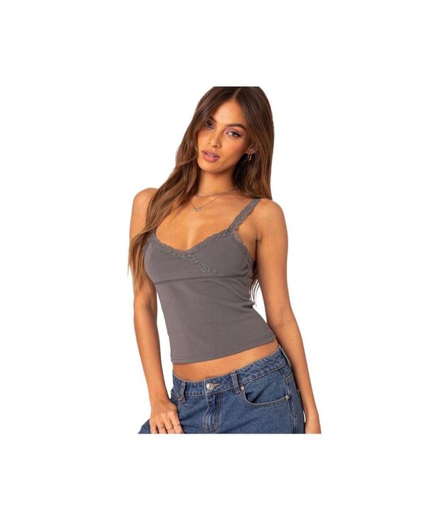 【送料無料】 アディクテッド レディース シャツ トップス Women's Amilia Lace Trim Tank Top Dark-gray
