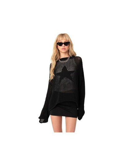 【送料無料】 アディクテッド レディース ニット・セーター アウター Women's Oversized Sheer Sweater With Star Black 【送料無料】 アディクテッド レディース ニット・セーター アウター Women's Oversized Sheer Sweater With Star Black