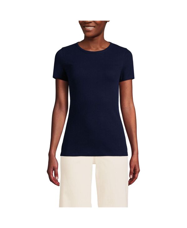 【送料無料】 ランズエンド レディース Tシャツ トップス Petite Micro Rib T-Shirt Deep sea navy