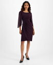 【送料無料】 コネクテッド レディース ワンピース トップス Petite Chiffon Cape-Sleeve Sheath Dress Aubergine(4)