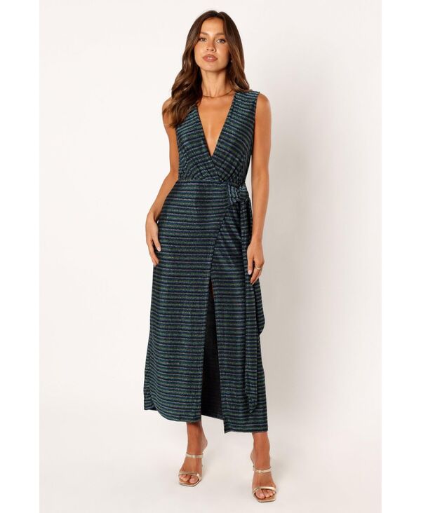 【送料無料】 Petal and Pup レディース ワンピース トップス Women's Tahlia Wrap Midi Dress Blue gold stripe