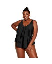 【送料無料】 アベニュー レディース トップのみ 水着 Plus Size V Tiered Tankini Top Black