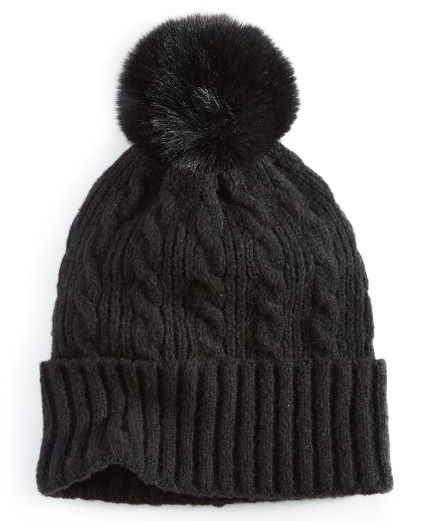 【送料無料】 スタイルアンドコー レディース 帽子 アクセサリー Solid Color Pom-Pom Cable Knit Beanie Black