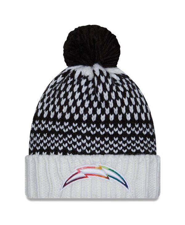 【送料無料】 ニューエラ レディース 帽子 アクセサリー Women's Black White Los Angeles Chargers 2023 NFL Crucial Catch Cuffed Pom Knit Hat Black White