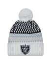 【送料無料】 ニューエラ レディース 帽子 アクセサリー Women's White Las Vegas Raiders 2023 Sideline Cuffed Knit Hat with Pom White