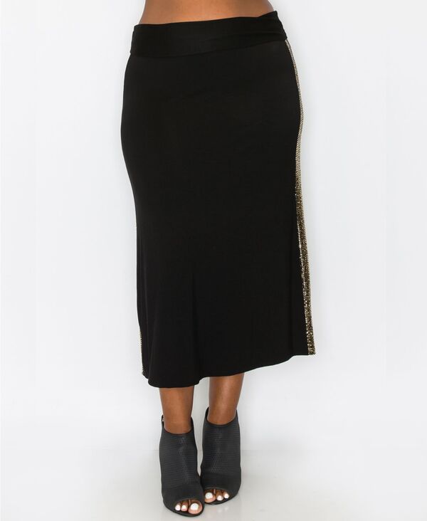 【送料無料】 コイン1804 レディース スカート ボトムス Plus Size Sequin Side Contrast Fold Over Midi Skirt Gold-Tone Black