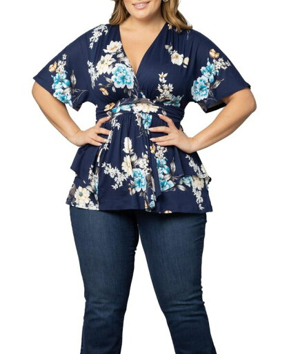 【送料無料】 キヨナ レディース シャツ トップス Plus Size Encore Short Sleeve Printed Top Navy floral print 【送料無料】 キヨナ レディース シャツ トップス Plus Size Encore Short Sleeve Printed Top Navy floral print
