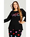 【送料無料】 アベニュー レディース ナイトウェア アンダーウェア Plus Size Heart Print Top Black