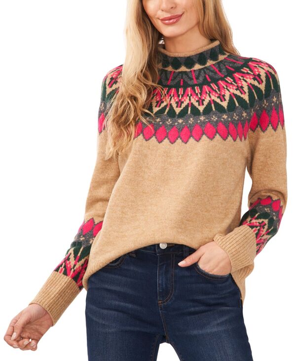 セセ レディース アウター ニット・セーター モックネック セーター CeCe Women's Fair Isle Long Sleeve Mock Neck Sweater Blue Heather ヘザー(4)