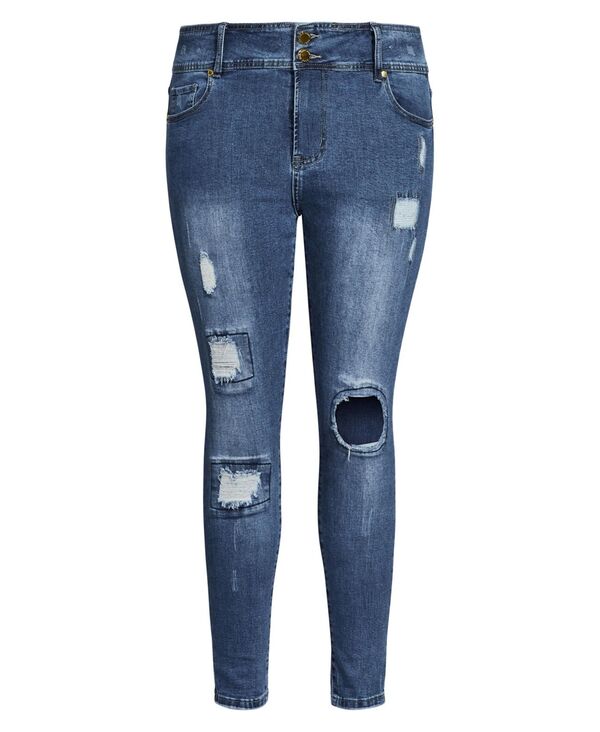 【送料無料】 シティーシック レディース デニムパンツ ジーンズ ボトムス Plus Size Patched Apple Skinny Jean Indigo
