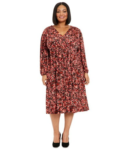 【送料無料】 ロンドンタイムス レディース ワンピース トップス Plus Size Smocked-Trim Long-Sleeve Dress Black.Spice 【送料無料】 ロンドンタイムス レディース ワンピース トップス Plus Size Smocked-Trim Long-Sleeve Dress Black.Spice