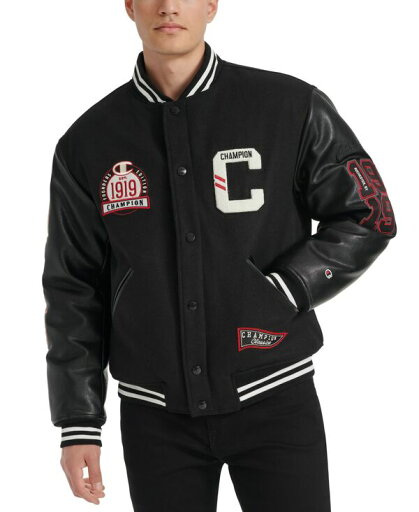 【送料無料】 チャンピオン メンズ ジャケット・ブルゾン アウター Men's Logo-Patch Mixed-Media Varsity Jacket Black 【送料無料】 チャンピオン メンズ ジャケット・ブルゾン アウター Men's Logo-Patch Mixed-Media Varsity Jacket Black