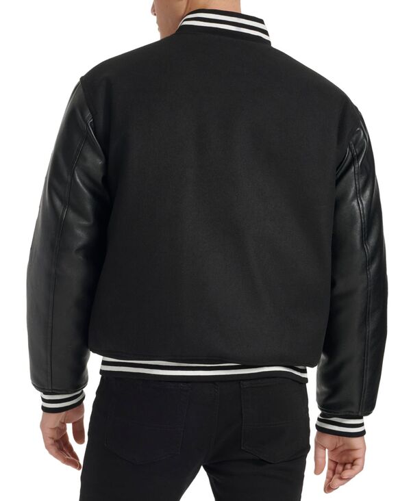 【送料無料】 チャンピオン メンズ ジャケット・ブルゾン アウター Men's Logo-Patch Mixed-Media Varsity Jacket Black