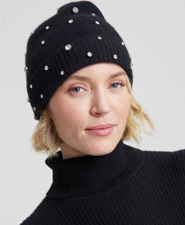 【送料無料】 チャータークラブ レディース 帽子 アクセサリー Cashmere Embellished Cuffed Beanie Classic Black