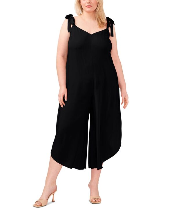 【送料無料】 ヴィンスカムート レディース ジャンプスーツ トップス Plus Size Solid Tie Shoulder Angled Hem Jumpsuit Rich Black