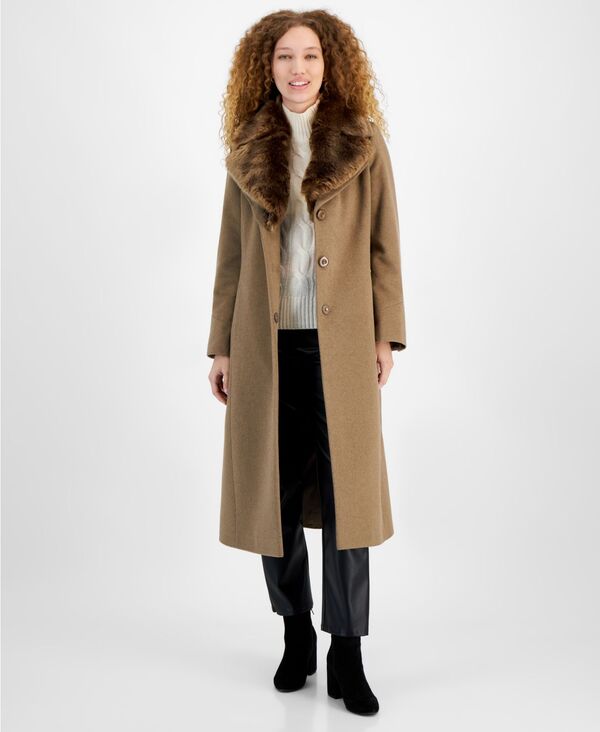 【送料無料】 ヴィアスピガ レディース ジャケット・ブルゾン アウター Women's Single-Breasted Faux-Fur-Collar Maxi Coat Truffle