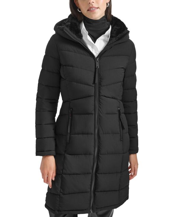 【送料無料】 カルバンクライン レディース ジャケット・ブルゾン アウター Women's Hooded Puffer Coat Black