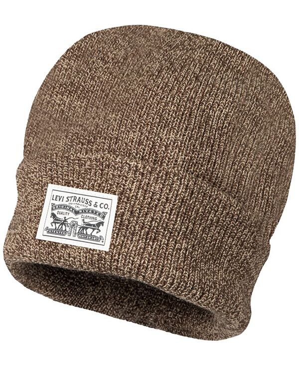 リーバイス メンズ アクセサリー 帽子 リブ ロゴ Levi's Men's Ribbed Logo Beanie Marl Brown マール