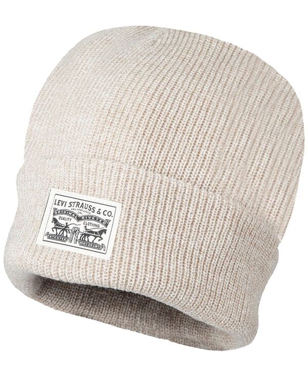 リーバイス メンズ アクセサリー 帽子 リブ ロゴ Levi's Men's Ribbed Logo Beanie Marl Khaki マール