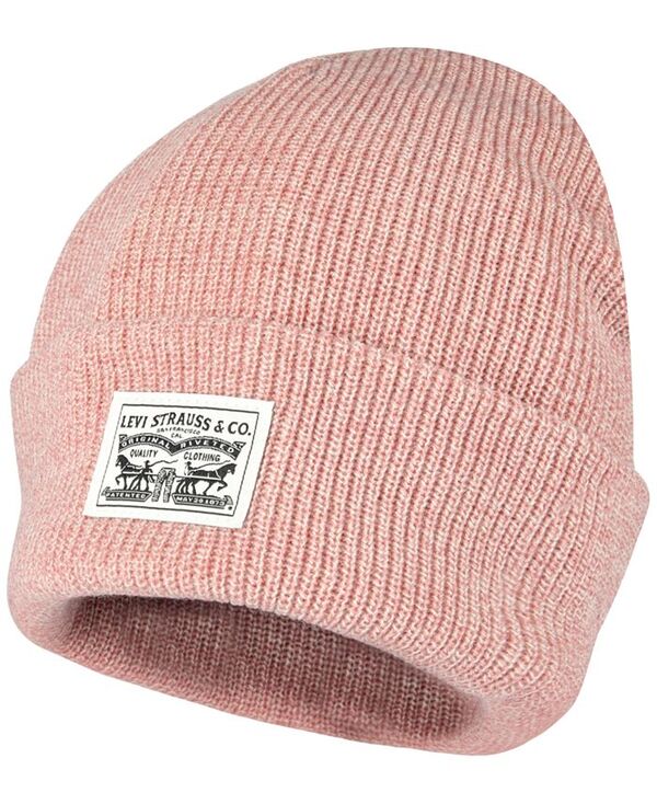 リーバイス メンズ アクセサリー 帽子 リブ ロゴ Levi's Men's Ribbed Logo Beanie Marl Pink マール