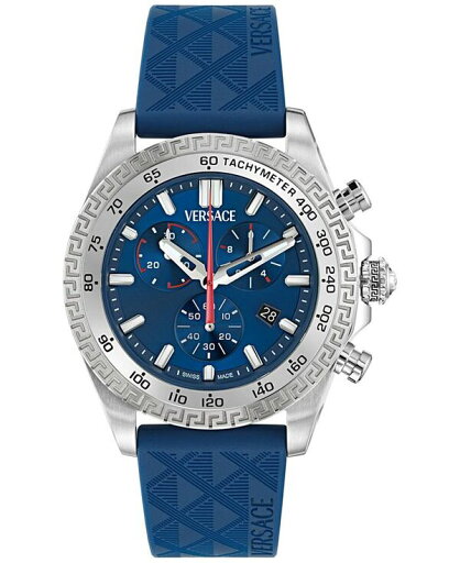 【送料無料】 ヴェルサーチ メンズ 腕時計 アクセサリー Men's Swiss Chronograph Blue Polyurethane Strap Watch 44mm Stainless 【送料無料】 ヴェルサーチ メンズ 腕時計 アクセサリー Men's Swiss Chronograph Blue Polyurethane Strap Watch 44mm Stainless