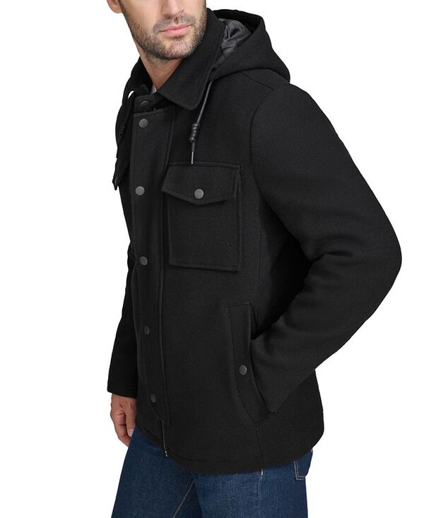 コールハーン メンズ アウター ジャケット・ブルゾン ジャケット Cole Haan Men's Full-Zip Twill Field Jacket with Removable Hood Black ブラック