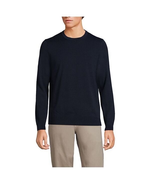 ランズエンド メンズ アウター ニット・セーター クルーネック セーター コットン Lands' End Men's Fine Gauge Cotton Crew Neck Sweater Radiant navy ネイビー(4)
