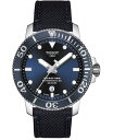 eB\bg Y rv ANZT[ Men's Swiss Automatic T-Sport Seastar 1000 Powermatic 80 Silicium Blue Fabric Strap Diver Watch 43mm Blue