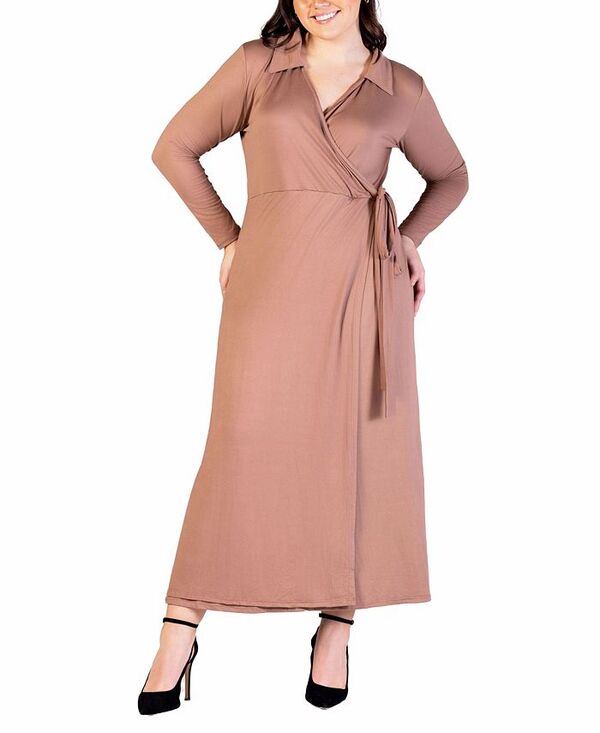 【送料無料】 24セブンコンフォート レディース ワンピース トップス Plus Size Collared Wrap Maxi Dress Mocha