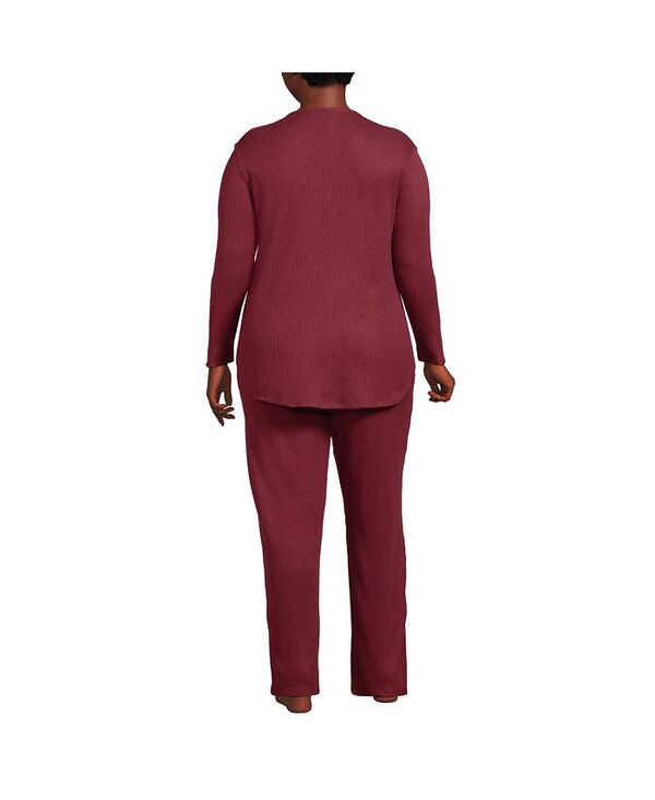 ランズエンド レディース アンダーウェア ナイトウェア プラスサイズ パンツ Lands' End Plus Size Cozy 2 Piece Pajama Set - Long Sleeve Top and Pants Rich burgundy バーガンディ 2