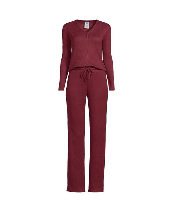 ランズエンド レディース アンダーウェア ナイトウェア プラスサイズ パンツ Lands' End Plus Size Cozy 2 Piece Pajama Set - Long Sleeve Top and Pants Rich burgundy バーガンディ 3