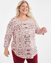 【送料無料】 ジェイエムコレクション レディース シャツ トップス Plus Size Printed 3/4-Sleeve Top Sweet Violet