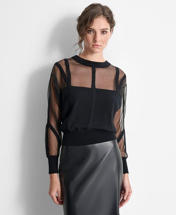 【送料無料】 ダナ キャラン ニューヨーク レディース ニット・セーター アウター Women's Round-Neck Mixed-Media Long-Sleeve Sweater Blackのサムネイル