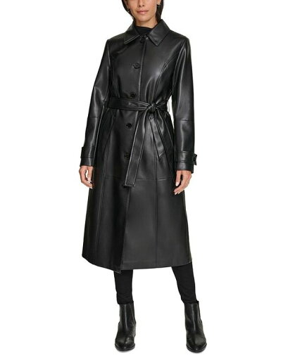 【送料無料】 カルバンクライン レディース ジャケット・ブルゾン アウター Women's Belted Faux-Leather Trench Coat Black 【送料無料】 カルバンクライン レディース ジャケット・ブルゾン アウター Women's Belted Faux-Leather Trench Coat Black
