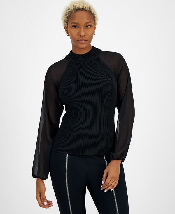 【送料無料】 バースリー レディース ニット・セーター アウター Women's Mock-Neck Sheer-Raglan-Sleeve Top Black