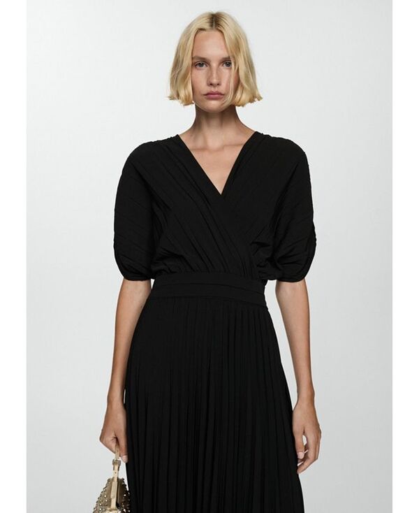 【送料無料】 マンゴ レディース ワンピース トップス Women's Pleated A-Line Dress Black