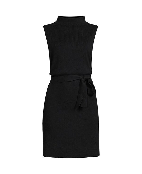 【送料無料】 ランズエンド レディース ワンピース トップス Women's Cotton Blend Short Sleeve Mock Neck Sweater Dress Black