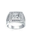 【送料無料】 ブリング メンズ リング アクセサリー Princess Cut Cubic Zirconia Big Statement Ring .925 Silver Clear(4)