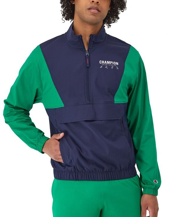 【送料無料】 チャンピオン メンズ ジャケット・ブルゾン アウター Men's Half-Zip Colorblocked Long Sleeve Jacket Navy/ Green