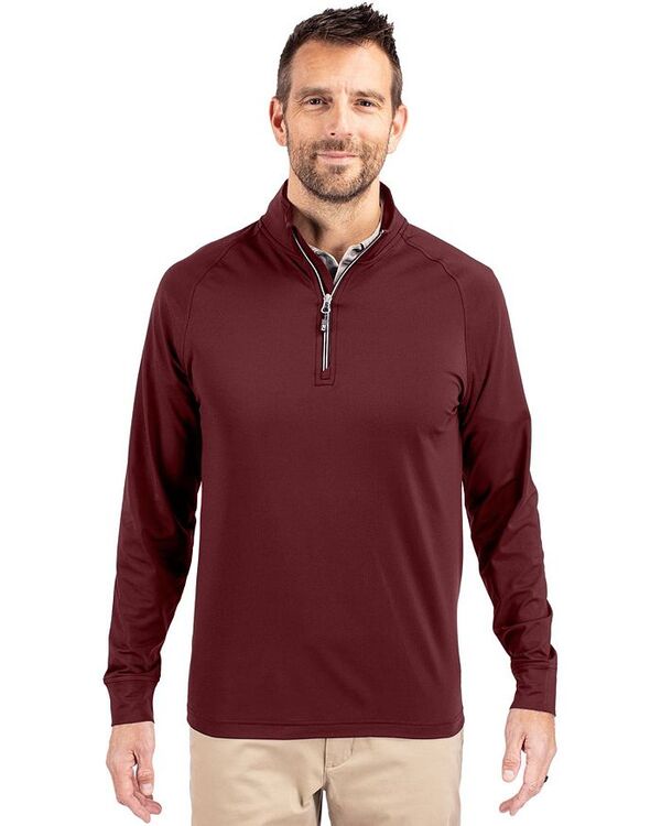 【送料無料】 カッターアンドバック メンズ ジャケット・ブルゾン アウター Men's Adapt Eco Knit Stretch Recycled Quarter Zip Pullover Jacket Bordeaux