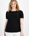 【送料無料】 アンクライン レディース シャツ トップス Plus Size Tulip-Sleeve Top Anne Black