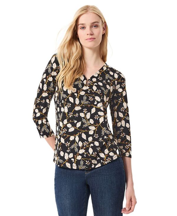 【送料無料】 ジョーンズニューヨーク レディース シャツ トップス Petite Floral-Print 3/4-Sleeve Top Jones Black