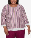 【送料無料】 アルフレッド ダナー レディース シャツ トップス Plus Size Wine Country Metallic Stripe Top With Necklace Multi Red(4)