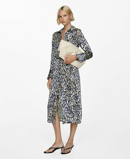 【送料無料】 マンゴ レディース ワンピース トップス Women's Printed Satin Dress Blue 【送料無料】 マンゴ レディース ワンピース トップス Women's Printed Satin Dress Blue