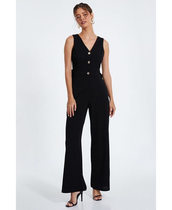 【送料無料】 クイズ レディース カジュアルパンツ ボトムス Women's Button Front Scuba Crepe Jumpsuit With Open Back Black