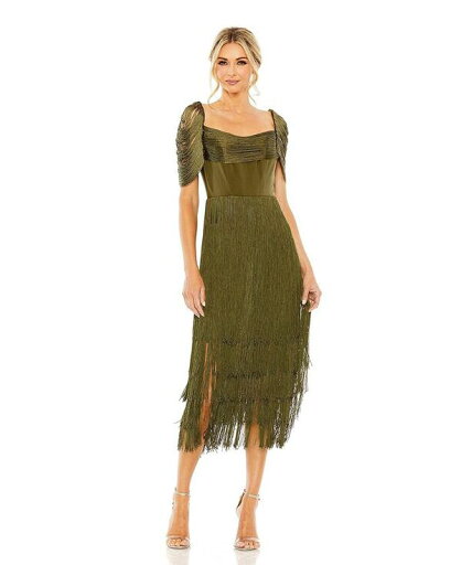 【送料無料】 マックダガル レディース ワンピース トップス Women's Short Sleeve Fringe Detailed Midi Dress Olive 【送料無料】 マックダガル レディース ワンピース トップス Women's Short Sleeve Fringe Detailed Midi Dress Olive
