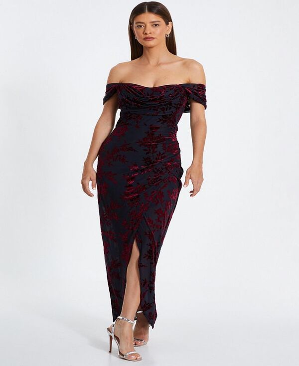 【送料無料】 クイズ レディース ワンピース トップス Women's Floral Devore Bardot Maxi Dress Black