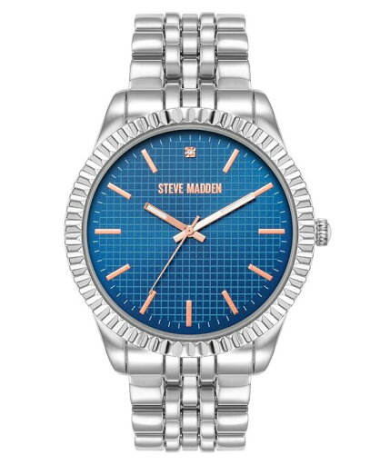 【送料無料】 スティーブ マデン メンズ 腕時計 アクセサリー Men's Coin Edge Navy and Silver-Tone Alloy Metal Watch, 44mm Navy/Silver-Tone 【送料無料】 スティーブ マデン メンズ 腕時計 アクセサリー Men's Coin Edge Navy and Silver-Tone Alloy Metal Watch, 44mm Navy/Silver-Tone