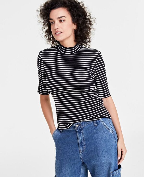 【送料無料】 On 34th レディース シャツ トップス Women's Mock Neck Elbow-Sleeve Top Deep Black Cmb