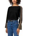 【送料無料】 ヴィンスカムート レディース シャツ トップス Women's Contrast-Trim Long-Sleeve Top Rich Black|詳細画像
